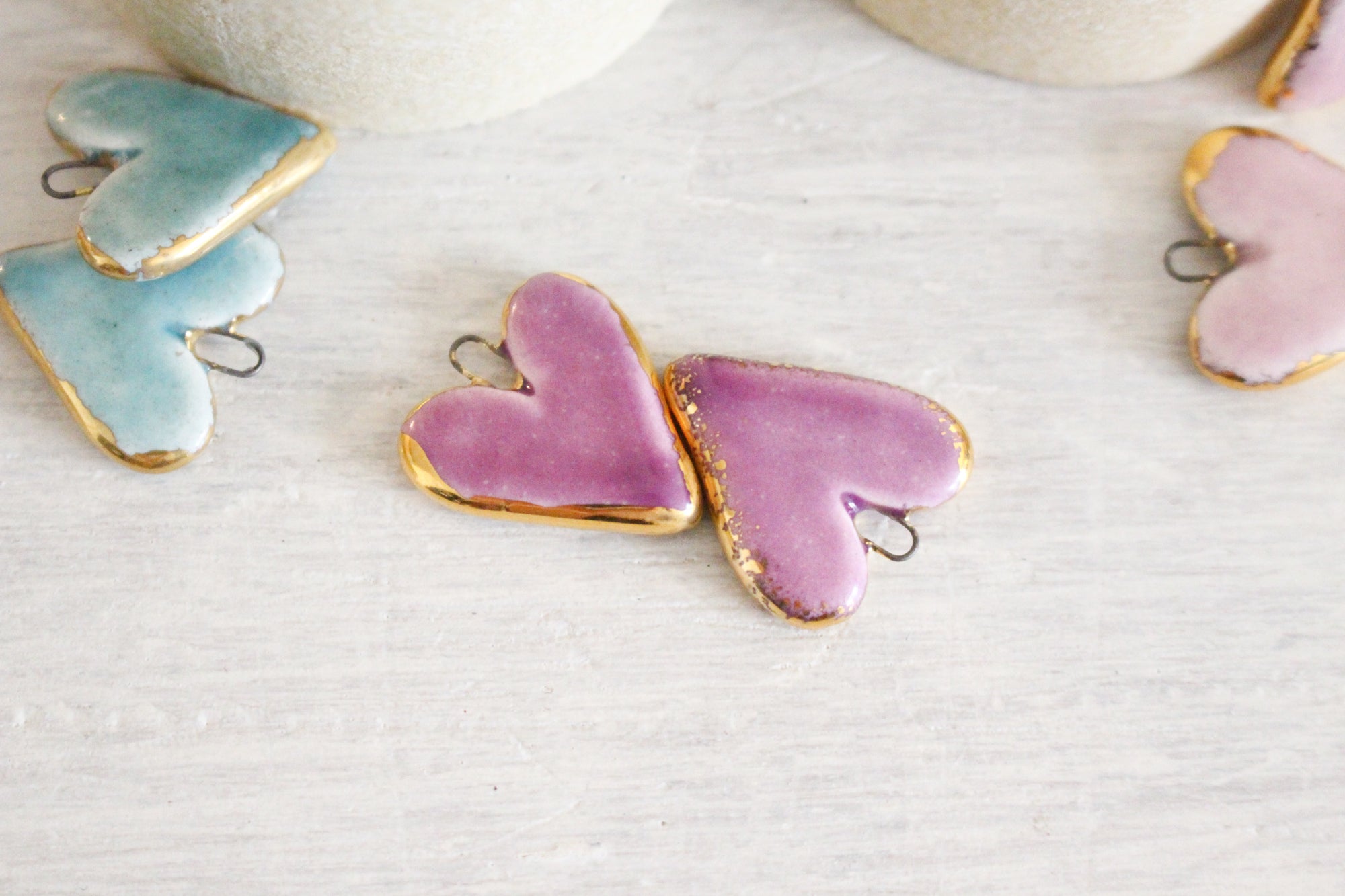 Ceramic Heart Charms for Jewelry and Accessories Making handmade in France by Alain Granell