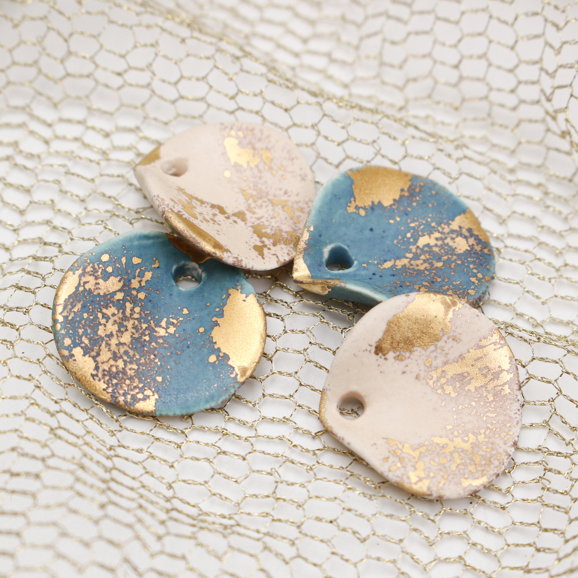 Petal Ceramic Charms with 24k Gold Details handmade in France by Alain Granell