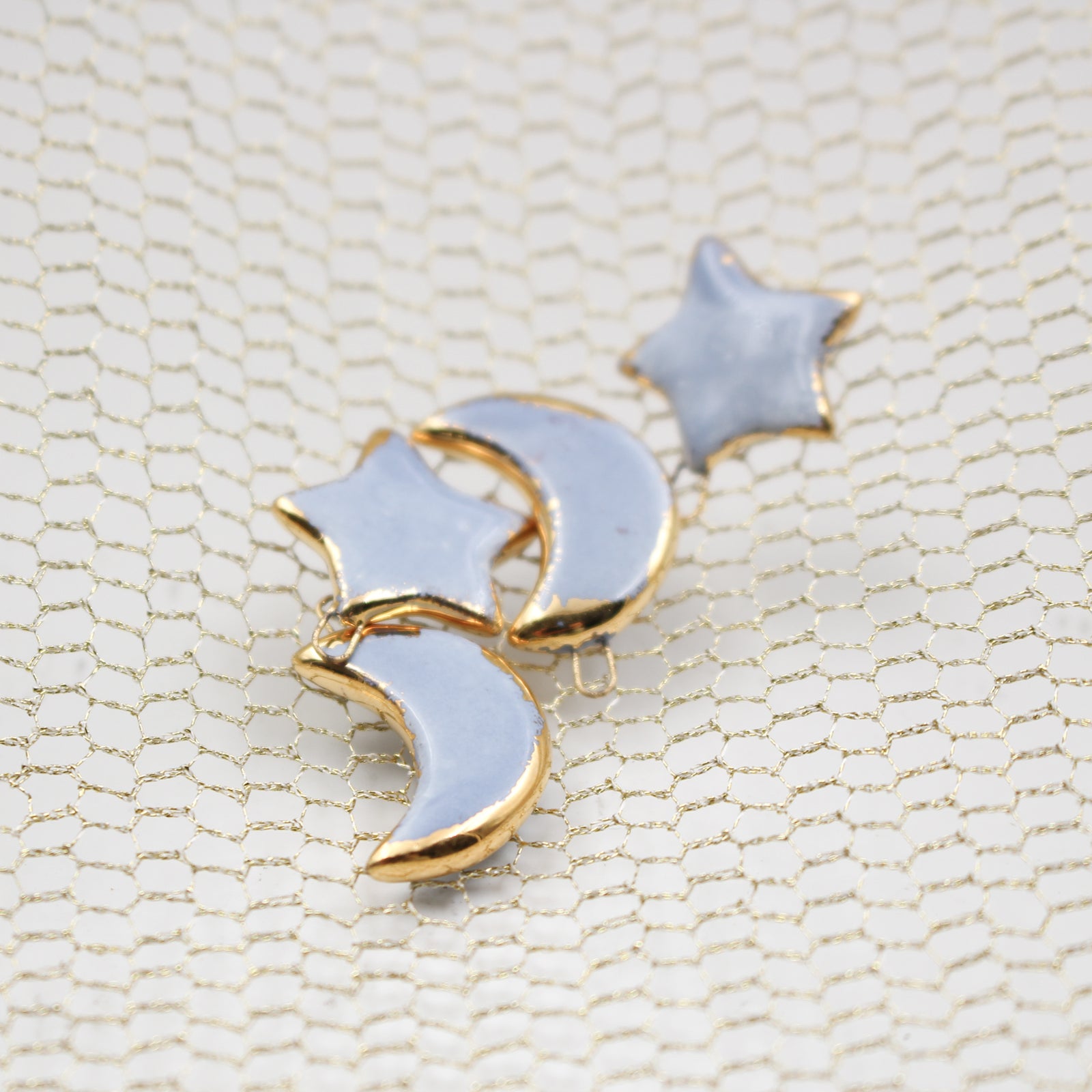 Ceramic Moon & Star Charms for Jewelry and Accessories Making handmade in France by Alain Granell