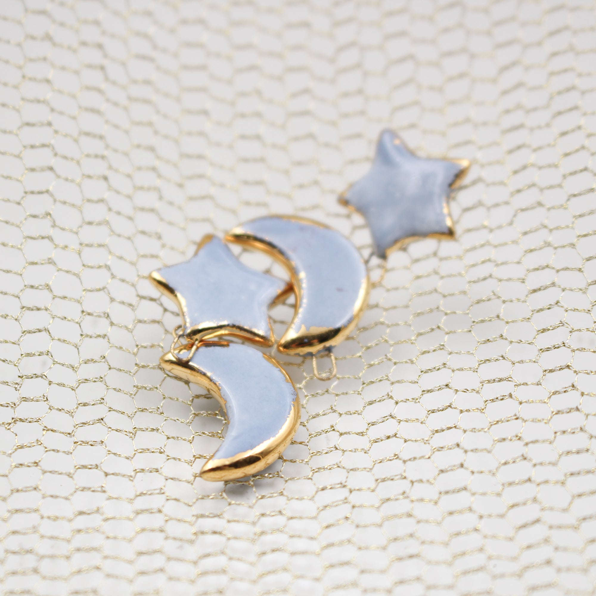 Ceramic Moon & Star Charms for Jewelry and Accessories Making handmade in France by Alain Granell
