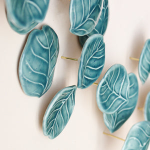 "Eucalyptus" Porcelain Wall Art of Handmade Teal Leaves  by Alain Granell