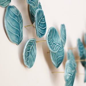 "Eucalyptus" Porcelain Wall Art of Handmade Teal Leaves  by Alain Granell