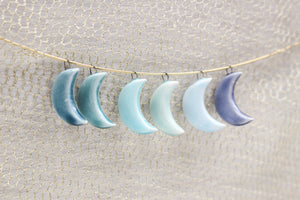 Handmade ceramic moon charms for jewelry making - customizable colors