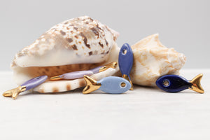 Ceramic and Gold Fish Charms for Jewelry and accessories making handmade in France by Alain Granell