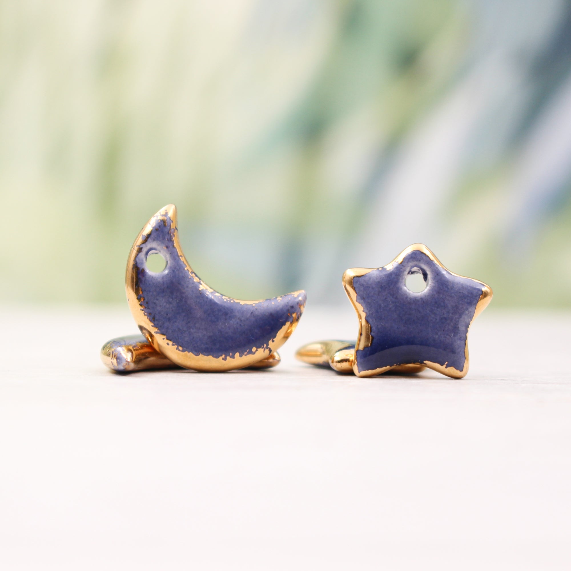 Ceramic Moon & Star Charms for Jewelry and Accessories Making handmade in France by Alain Granell