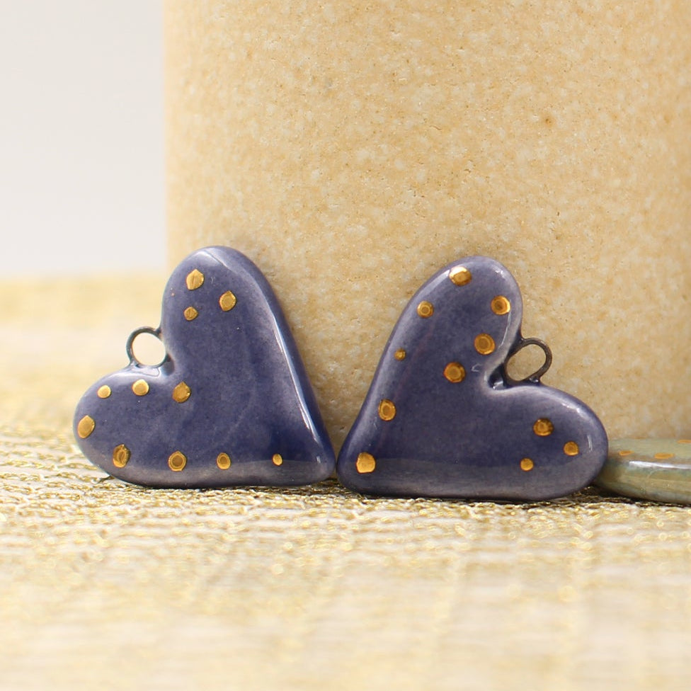 Ceramic Heart Charms for Jewelry and Accessories Making handmade in France by Alain Granell