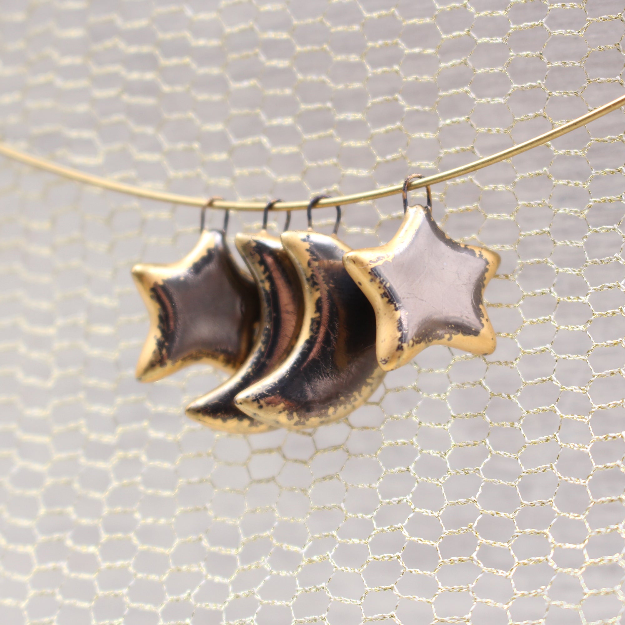 Ceramic Moon & Star Charms for Jewelry and Accessories Making handmade in France by Alain Granell