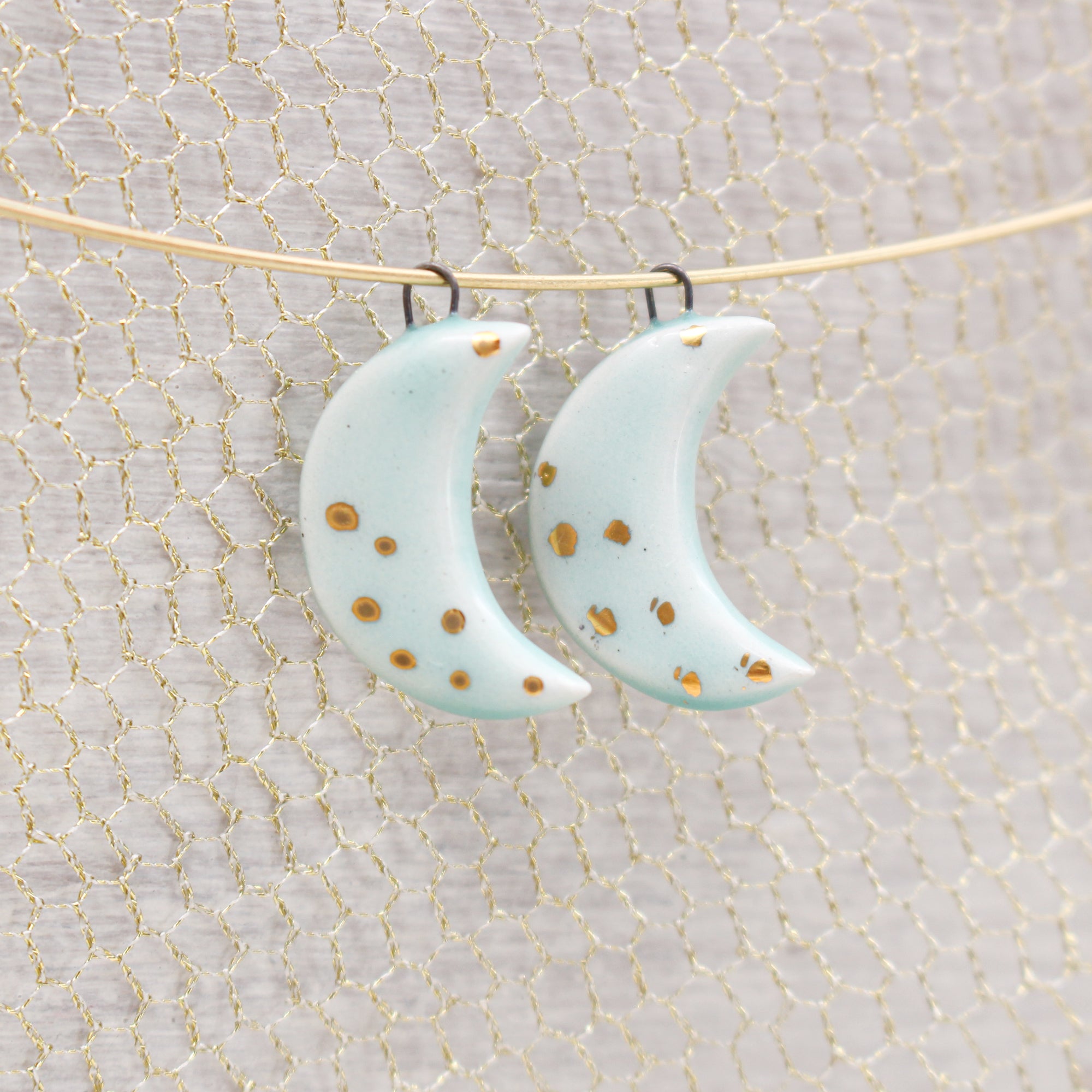 Ceramic Moon Charms for Jewelry and Accessories Making handmade in France by Alain Granell