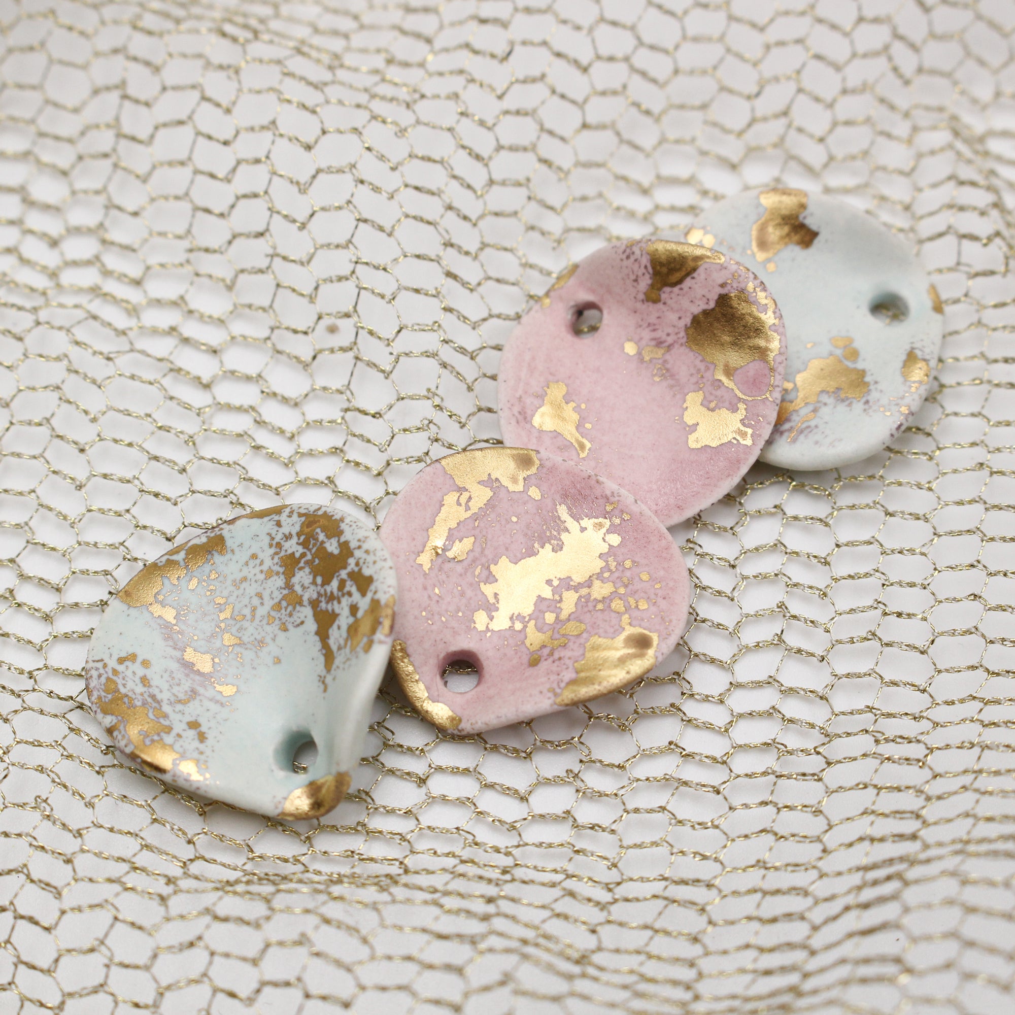 Petal Ceramic Charms with 24k Gold Details handmade in France by Alain Granell