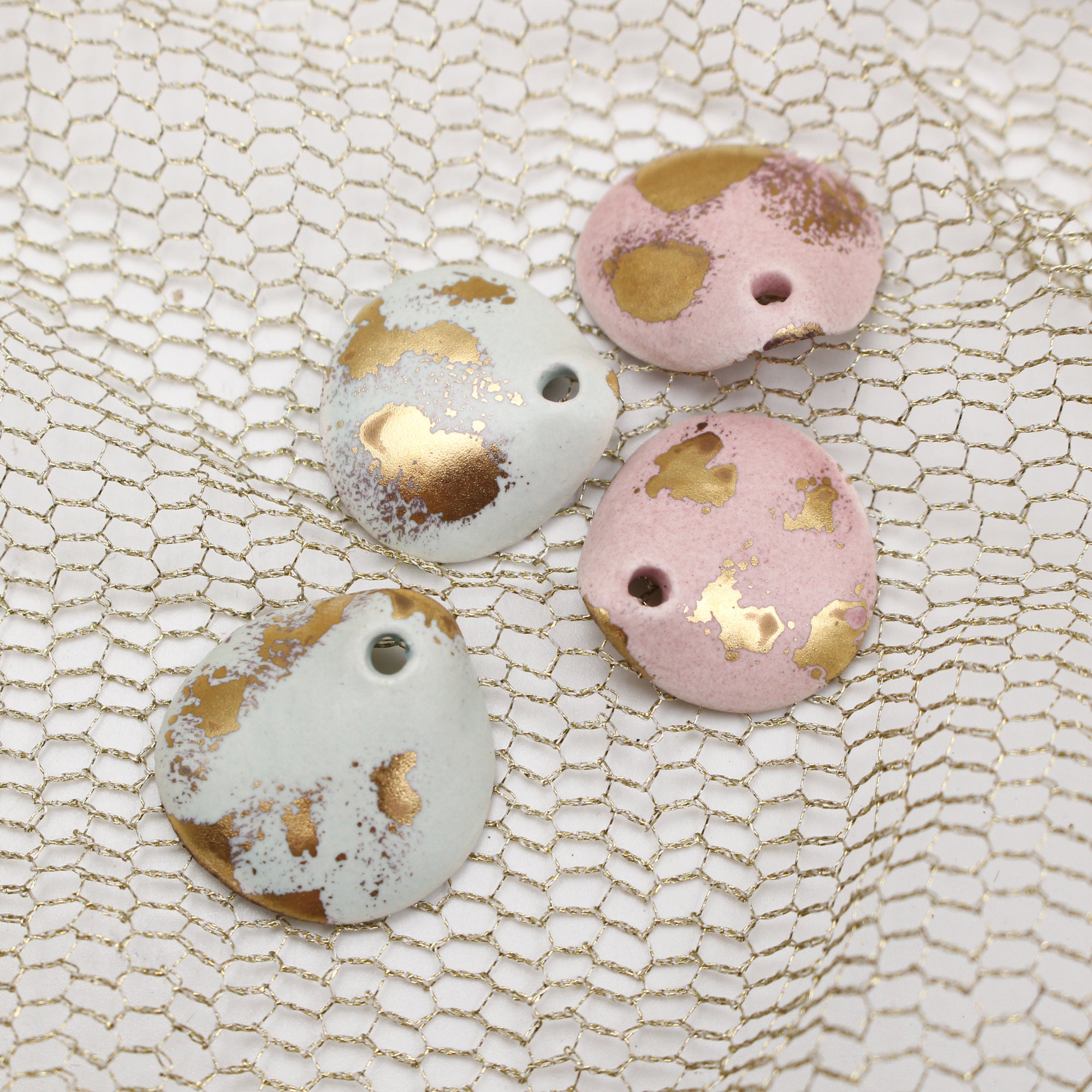 Petal Ceramic Charms with 24k Gold Details handmade in France by Alain Granell