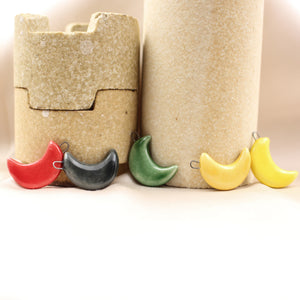 Handmade ceramic moon charms for jewelry making - customizable colors