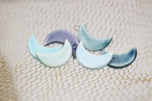 Handmade ceramic moon charms for jewelry making - customizable colors