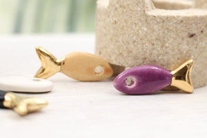 Ceramic and Gold Fish Charms for Jewelry and accessories making handmade in France by Alain Granell