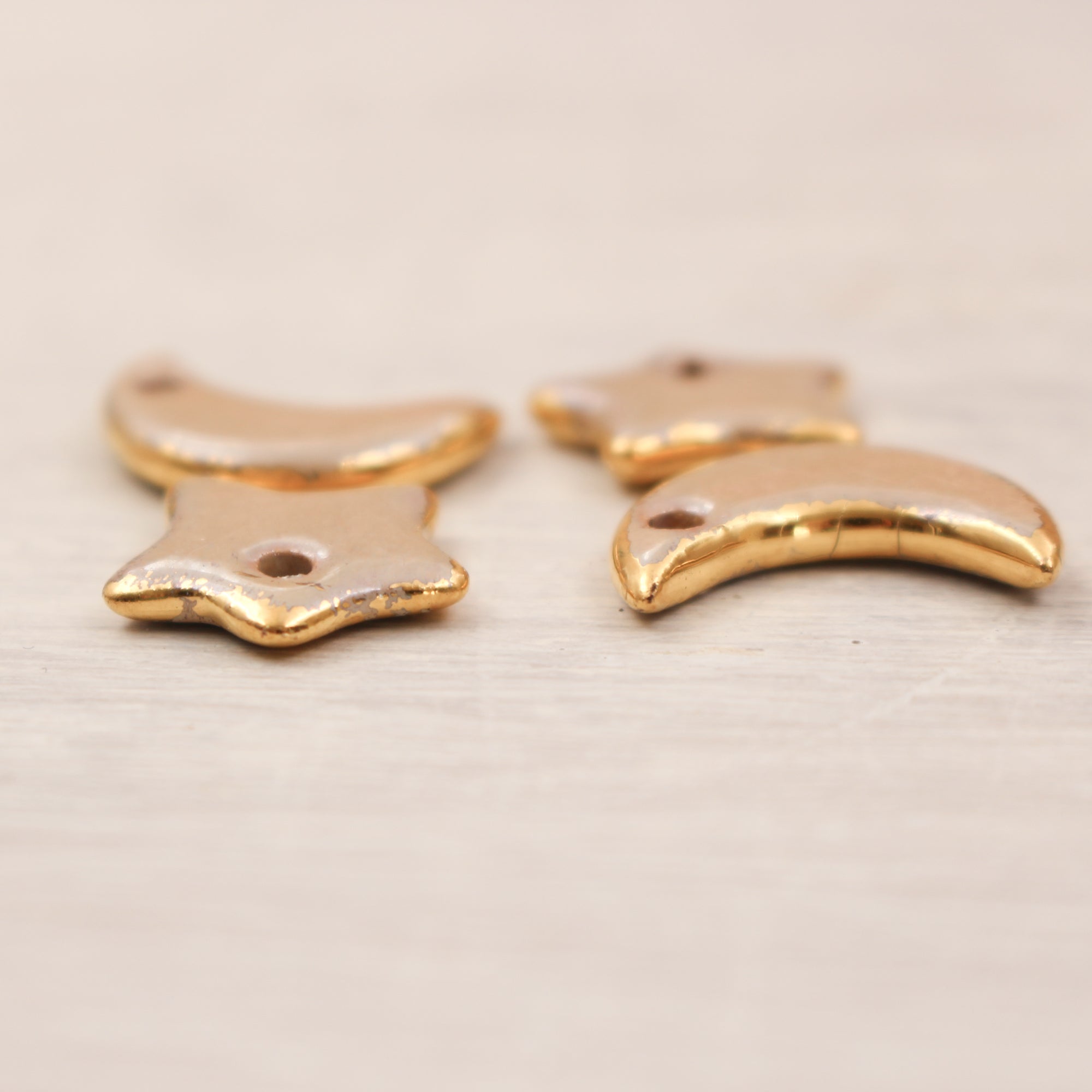 Ceramic Moon & Star Charms for Jewelry and Accessories Making handmade in France by Alain Granell