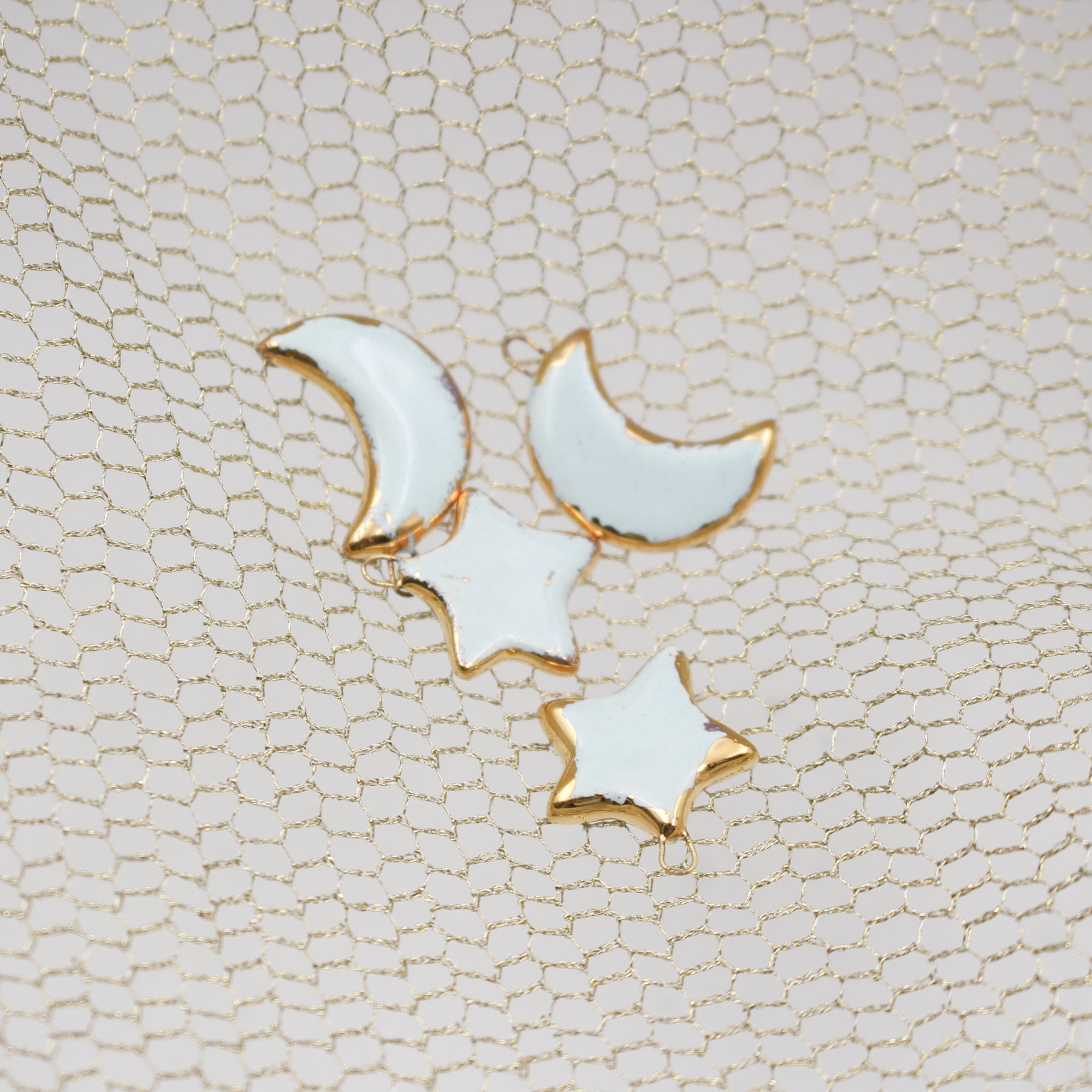 Ceramic Moon & Star Charms for Jewelry and Accessories Making handmade in France by Alain Granell