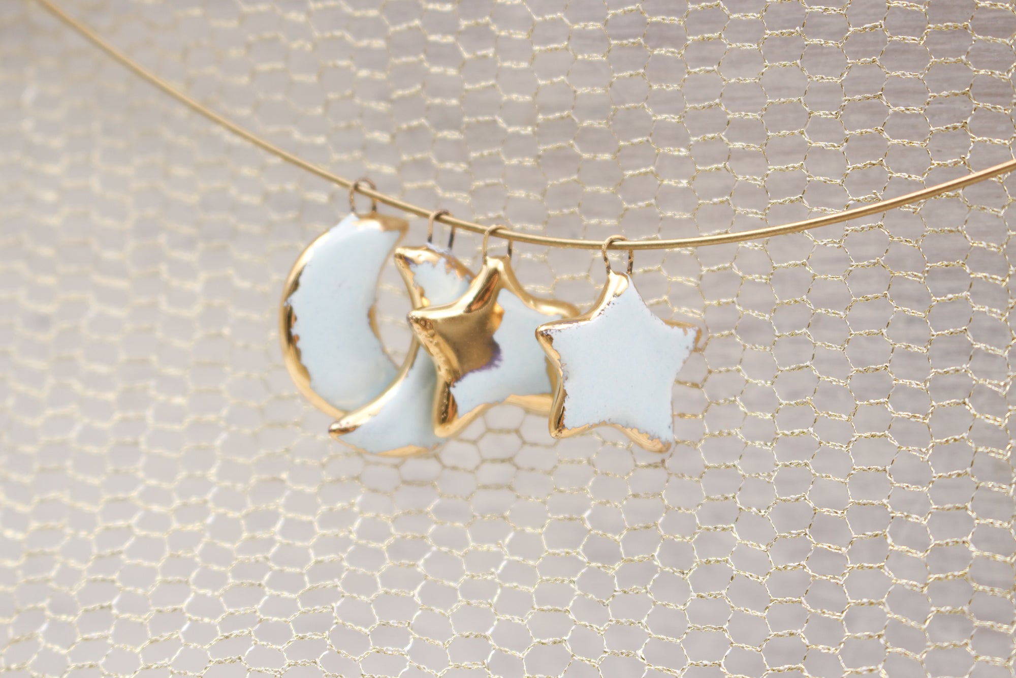 Ceramic Moon & Star Charms for Jewelry and Accessories Making handmade in France by Alain Granell