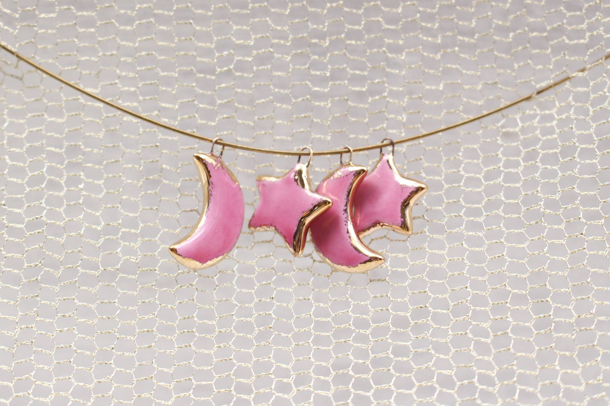 Ceramic Moon & Star Charms for Jewelry and Accessories Making handmade in France by Alain Granell