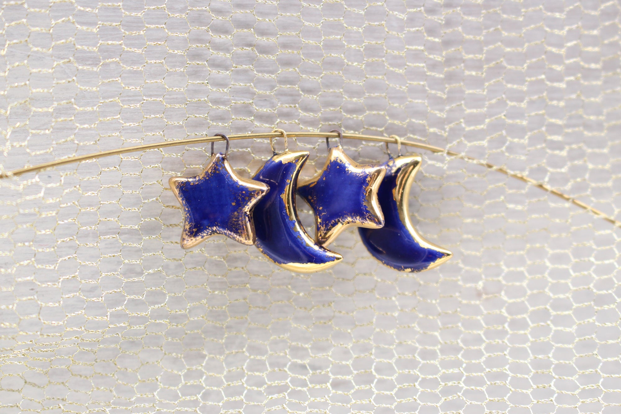 Ceramic Moon & Star Charms for Jewelry and Accessories Making handmade in France by Alain Granell