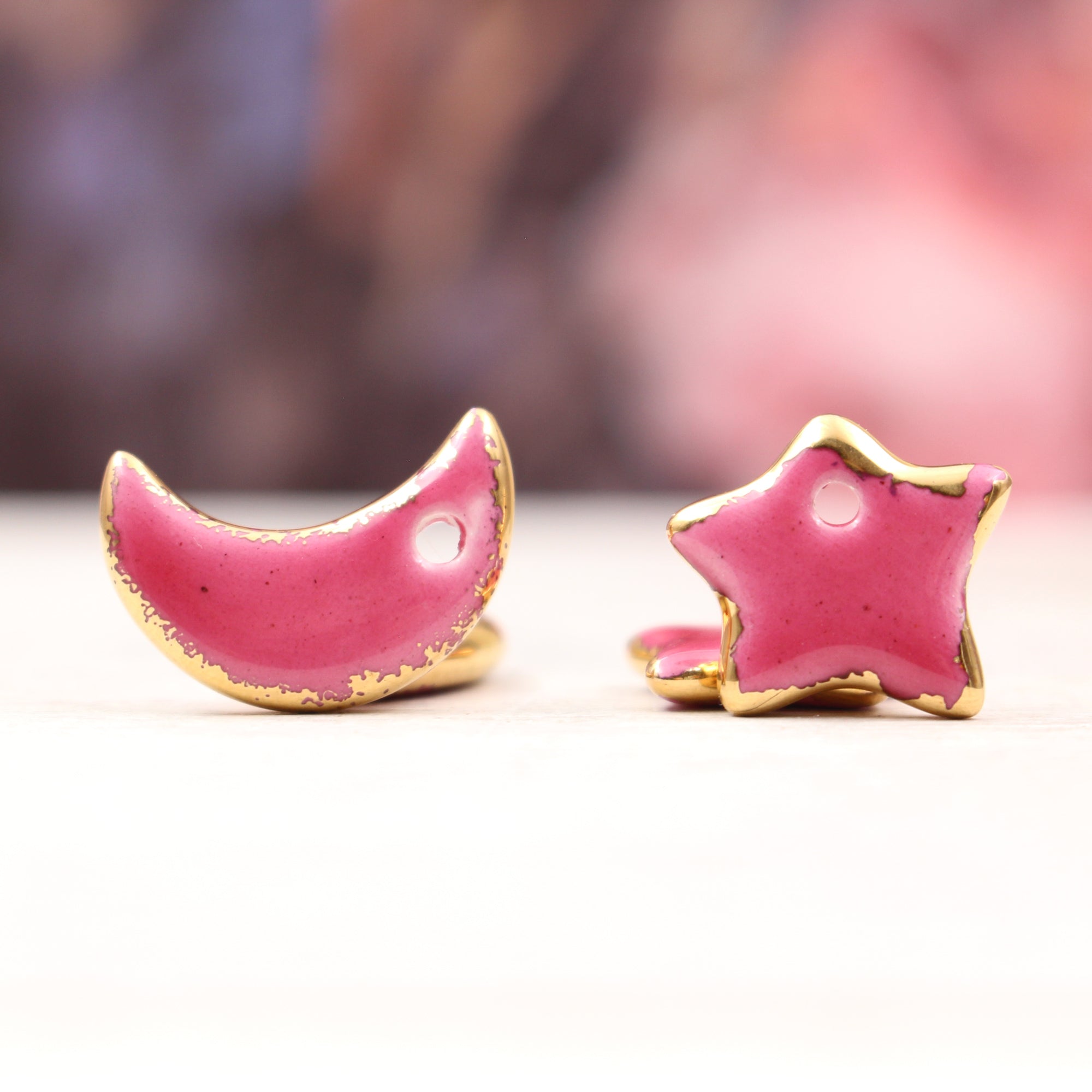 Ceramic Moon & Star Charms for Jewelry and Accessories Making handmade in France by Alain Granell