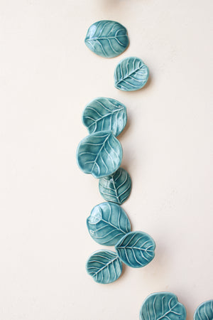 "Eucalyptus" Porcelain Wall Art of Handmade Teal Leaves  by Alain Granell