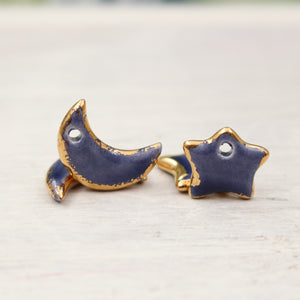 Ceramic Moon & Star Charms for Jewelry and Accessories Making handmade in France by Alain Granell