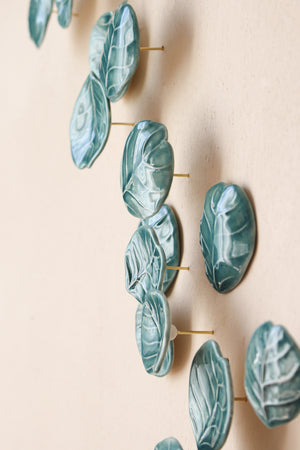"Eucalyptus" Porcelain Wall Art of Handmade Teal Leaves  by Alain Granell
