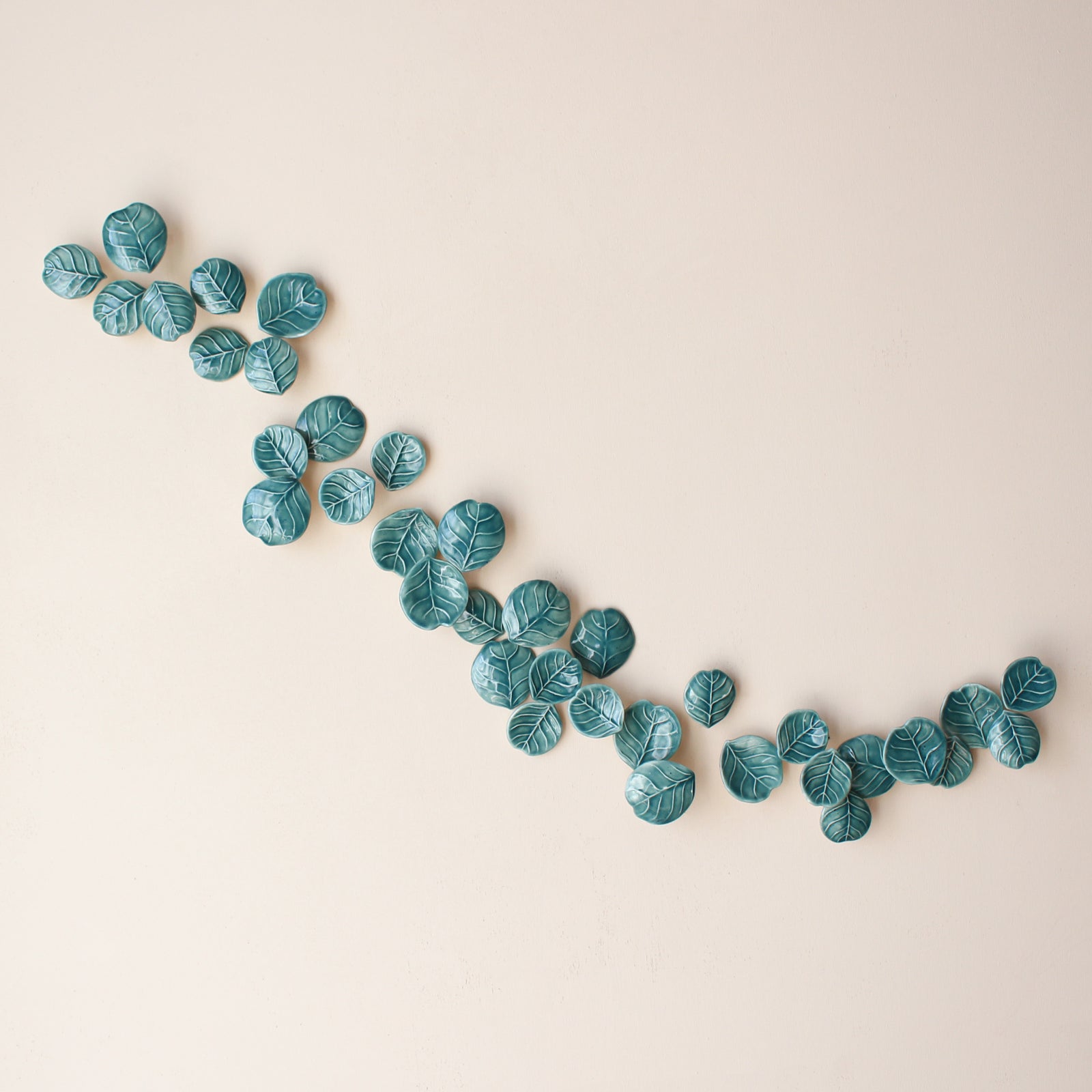 "Eucalyptus" Porcelain Wall Art of Handmade Teal Leaves  by Alain Granell