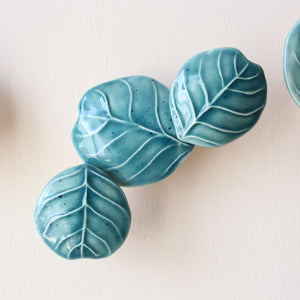 "Eucalyptus" Porcelain Wall Art of Handmade Teal Leaves  by Alain Granell