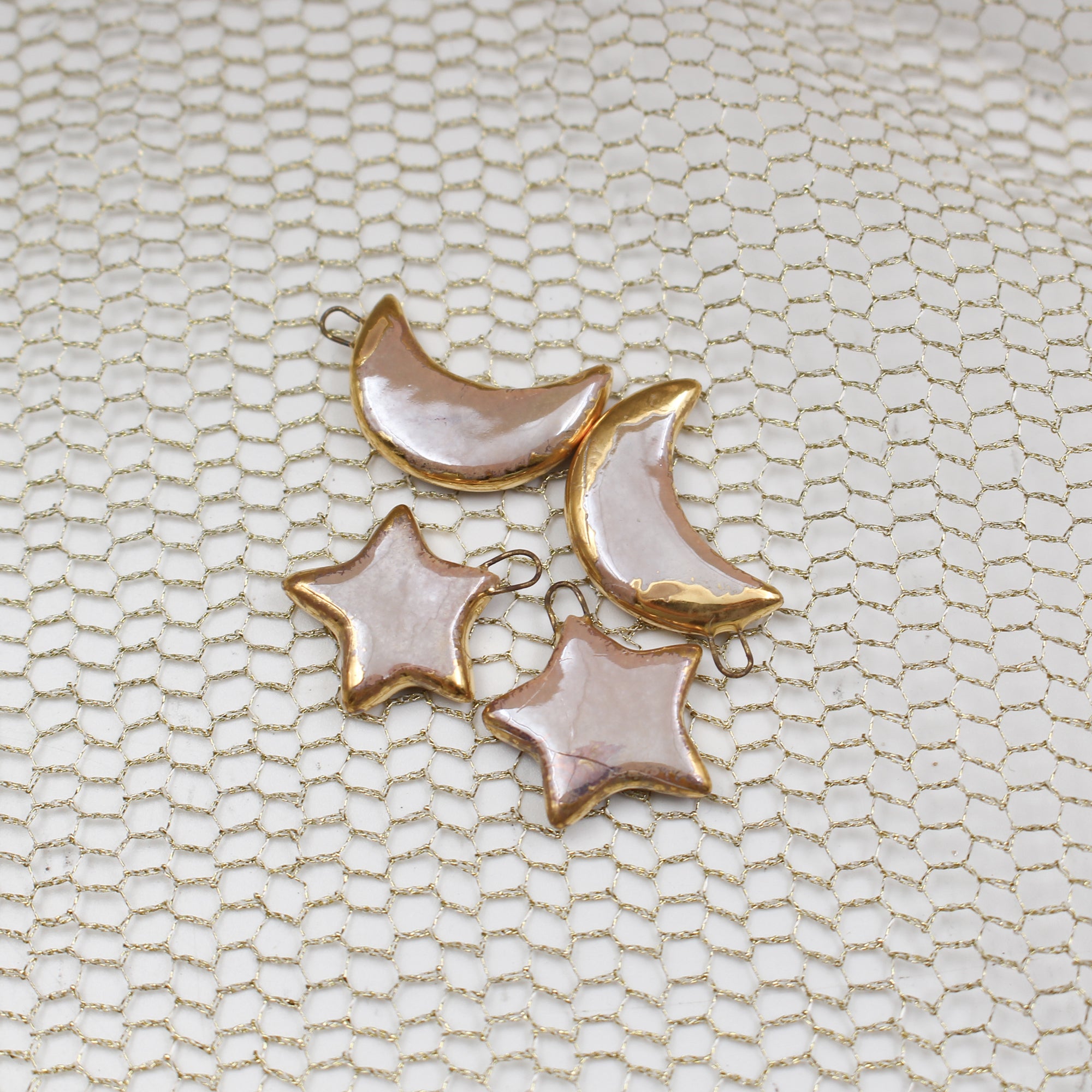 Ceramic Moon & Star Charms for Jewelry and Accessories Making handmade in France by Alain Granell