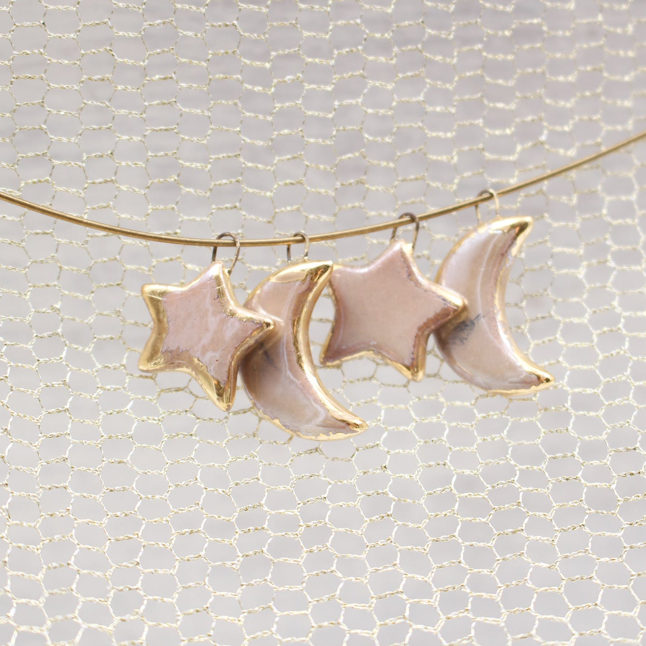 Ceramic Moon & Star Charms for Jewelry and Accessories Making handmade in France by Alain Granell