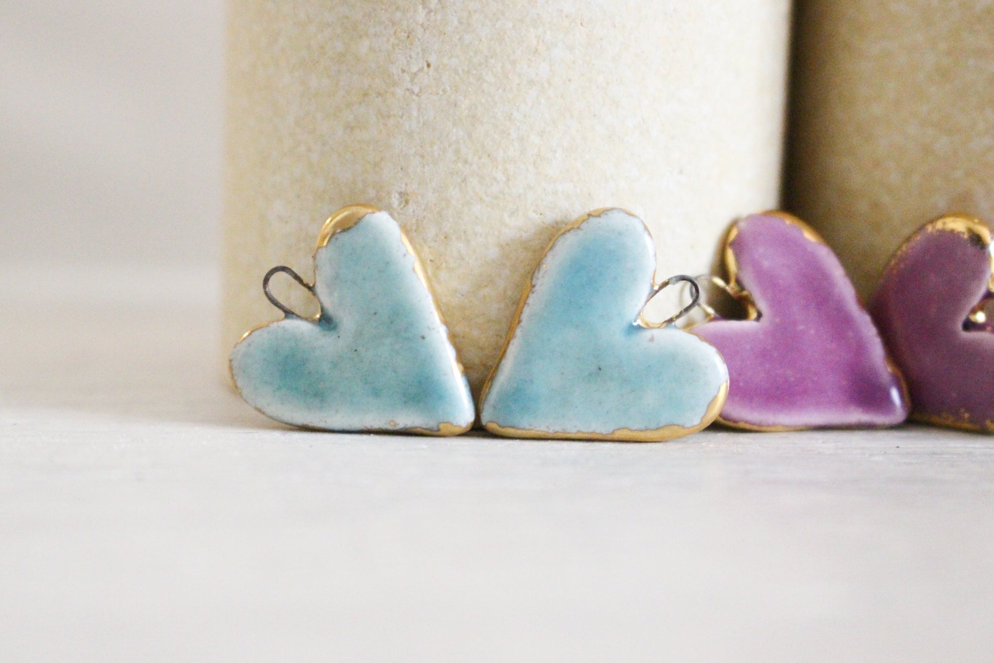 Ceramic Heart Charms for Jewelry and Accessories Making handmade in France by Alain Granell