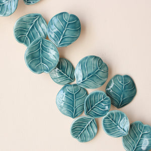 "Eucalyptus" Porcelain Wall Art of Handmade Teal Leaves  by Alain Granell