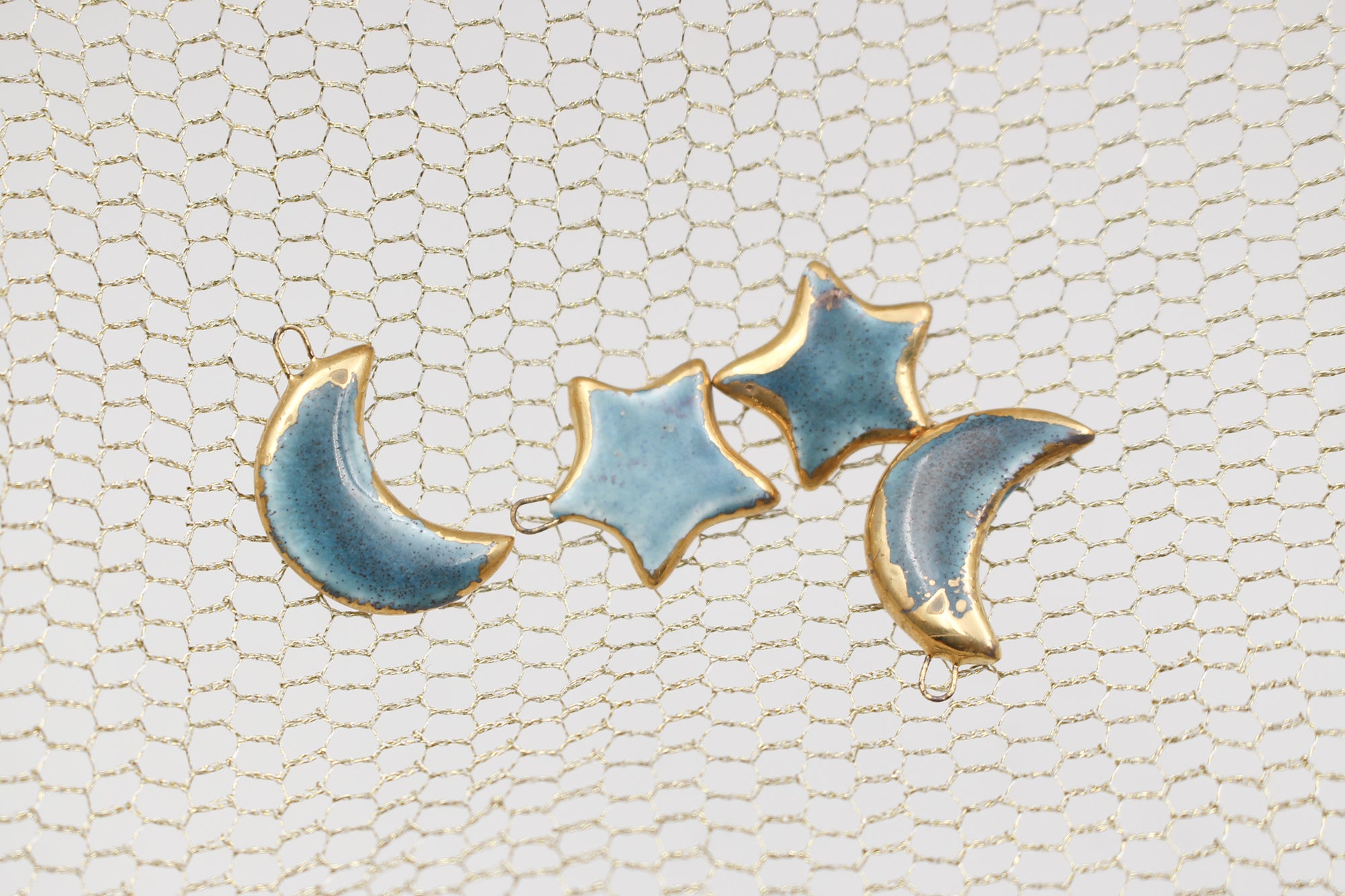 Ceramic Moon & Star Charms for Jewelry and Accessories Making handmade in France by Alain Granell