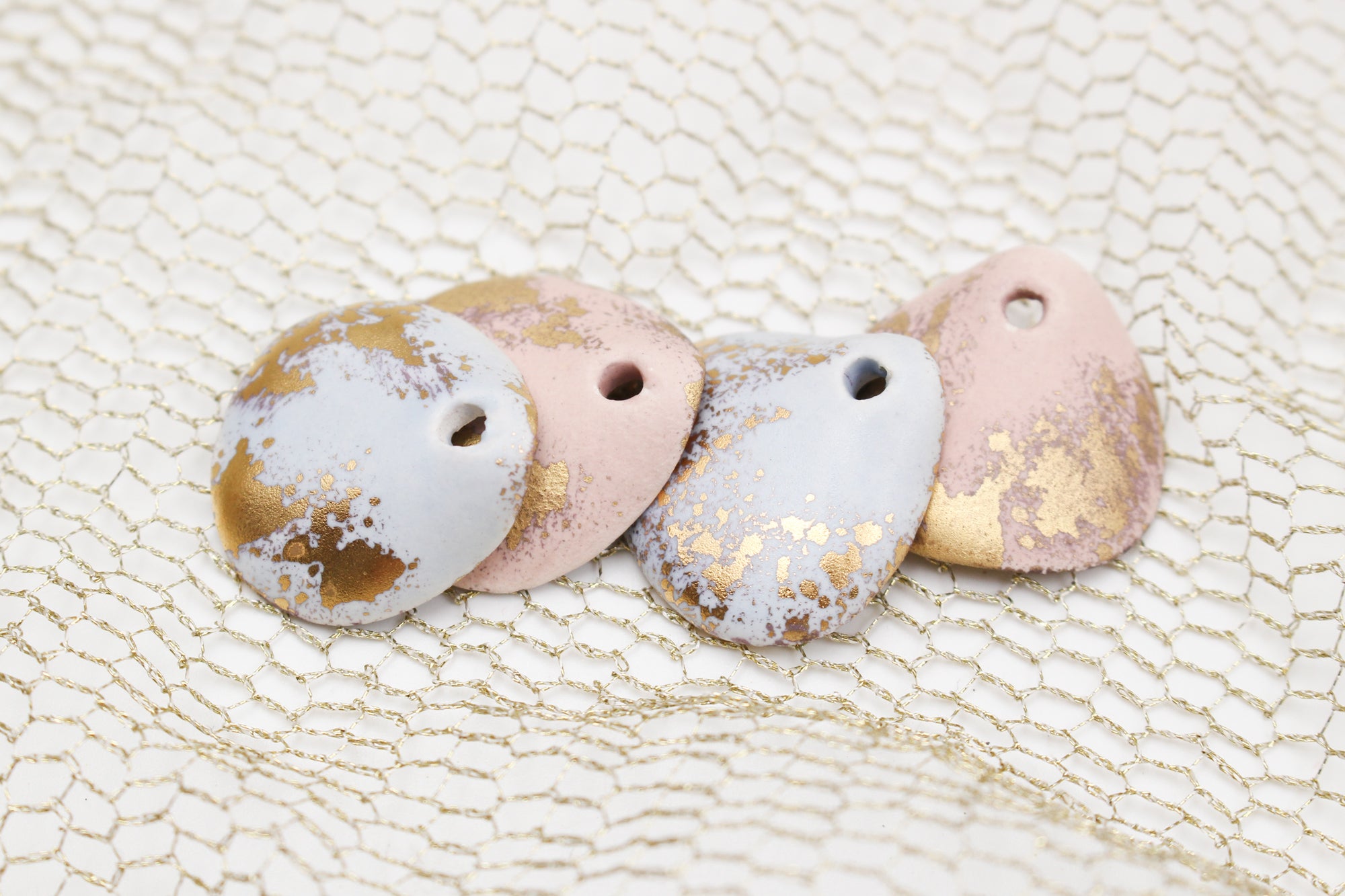 Petal Ceramic Charms with 24k Gold Details handmade in France by Alain Granell