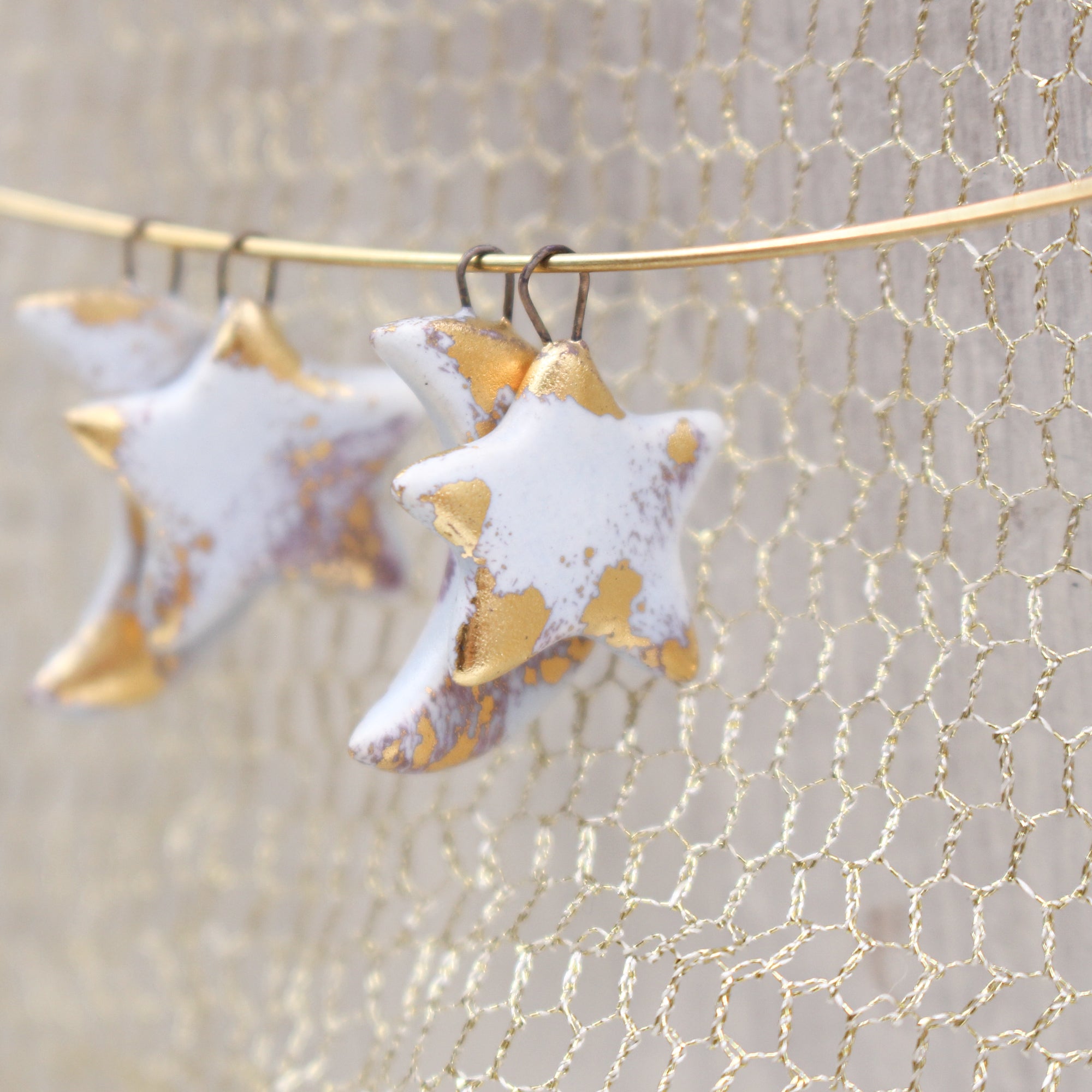 Moon and Star Ceramic Gold Charms for Jewelry and Accessories Making Handmade in France by Alain Granell