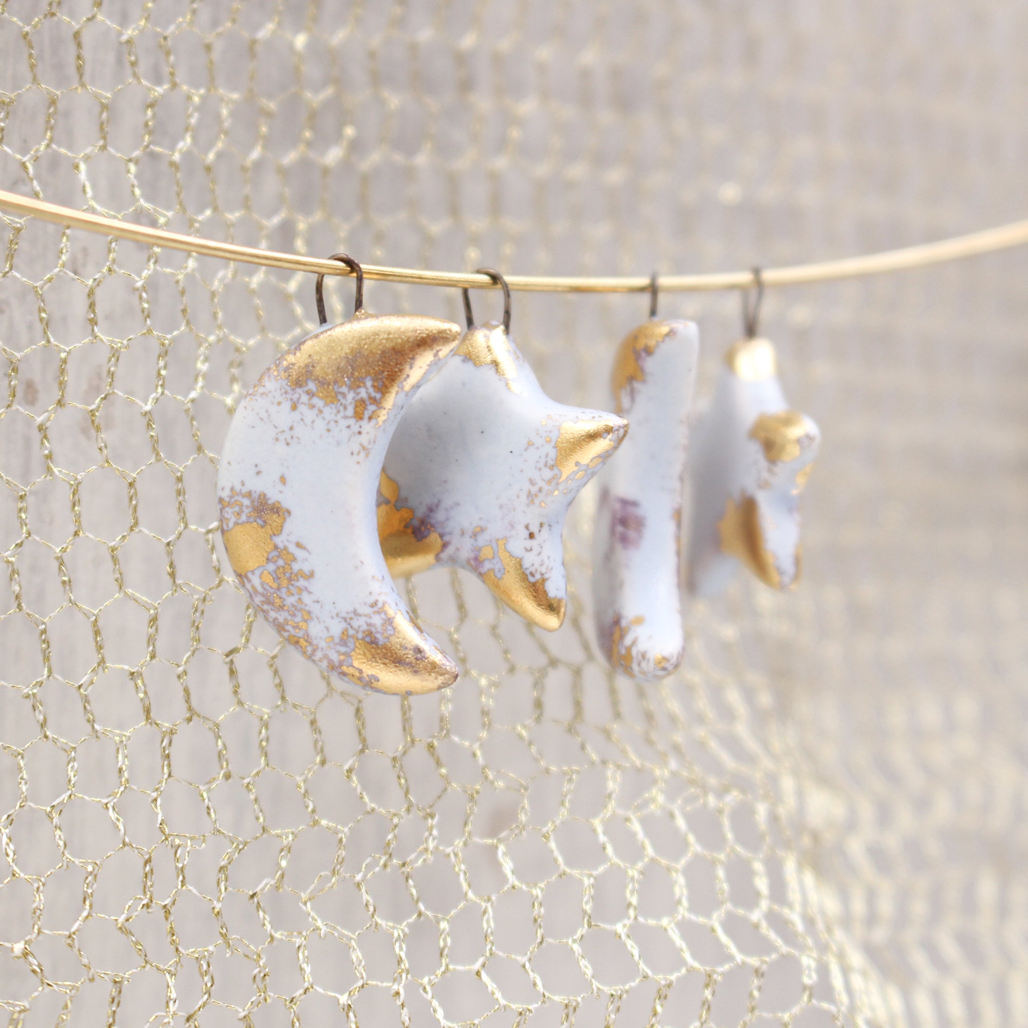 Moon and Star Ceramic Gold Charms for Jewelry and Accessories Making Handmade in France by Alain Granell