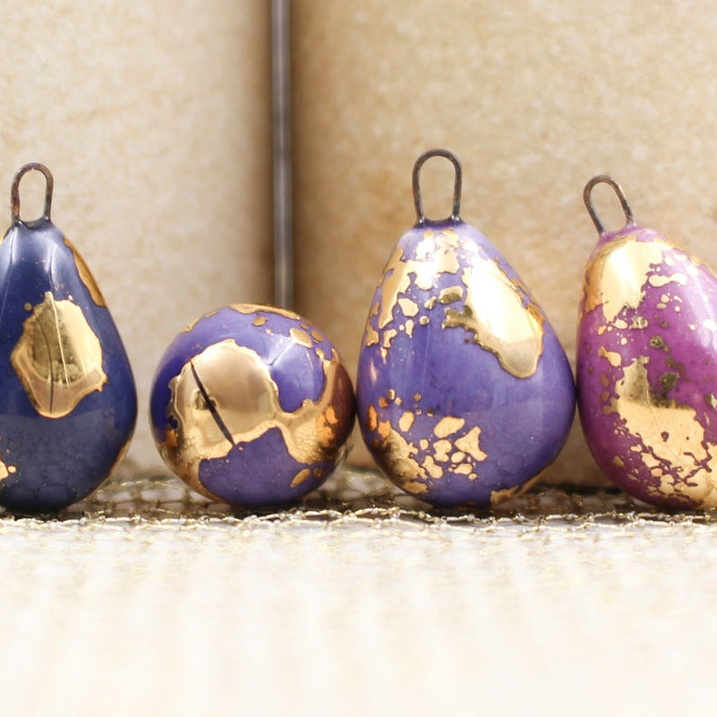 Ceramic and Gold Charms for Jewelry and Accessories Making handmade in France by Alain Granell