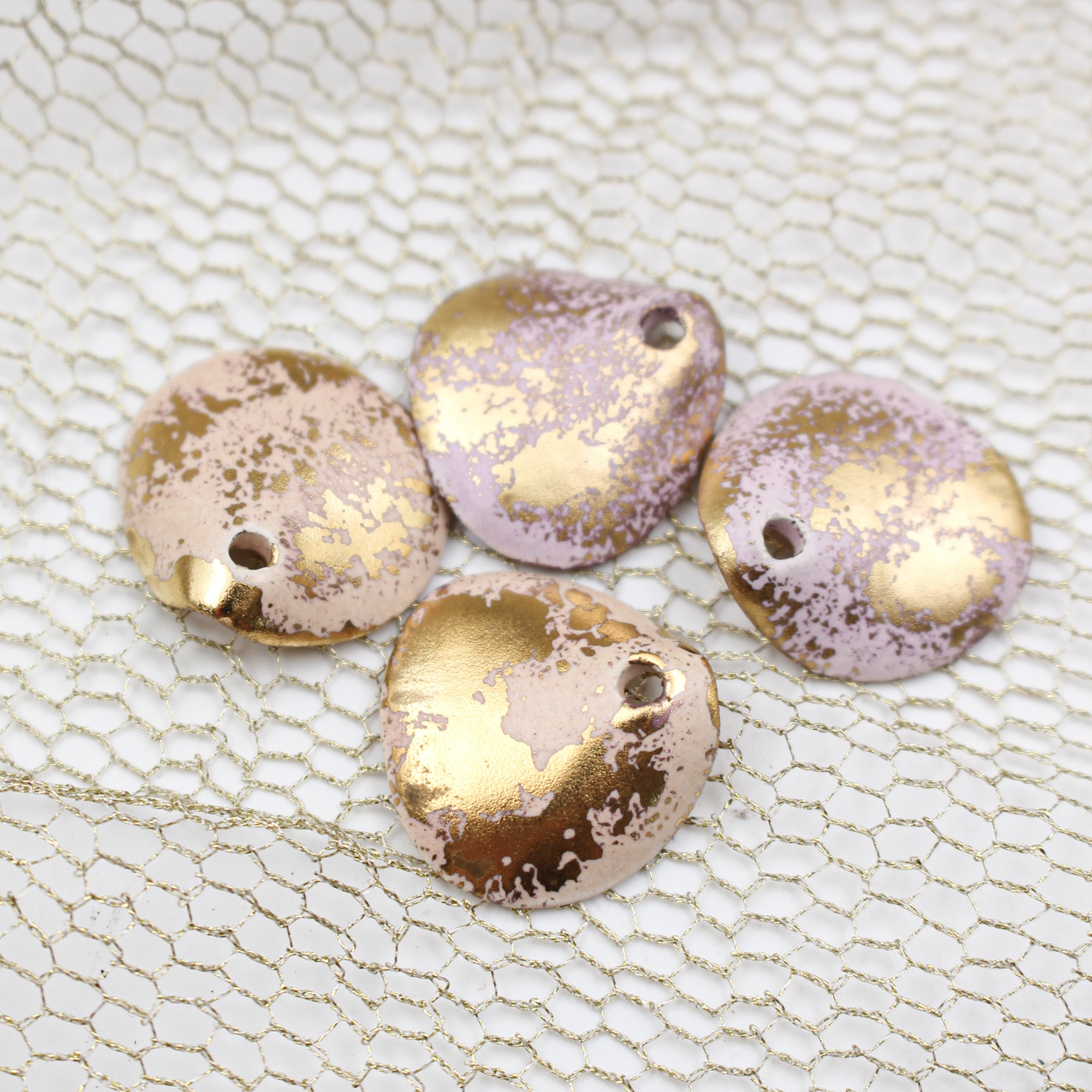 Petal Ceramic Charms with 24k Gold Details handmade in France by Alain Granell