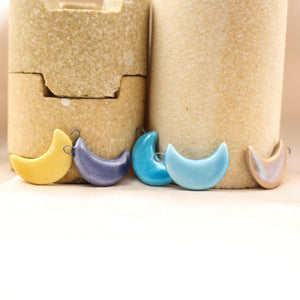 Handmade ceramic moon charms for jewelry making - customizable colors