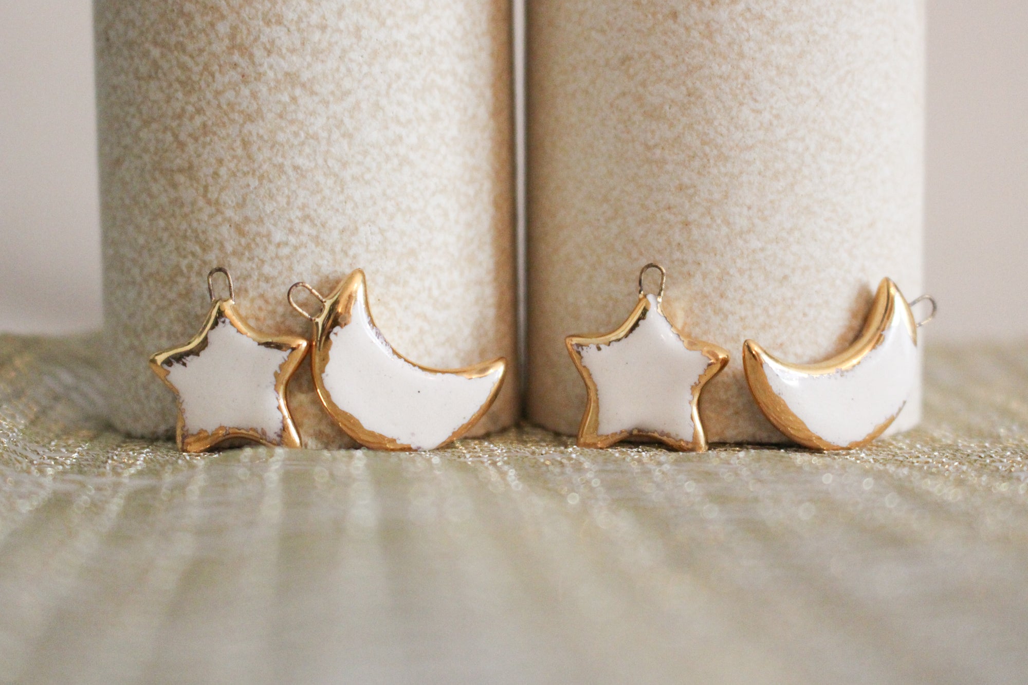 Ceramic Moon & Star Charms for Jewelry and Accessories Making handmade in France by Alain Granell