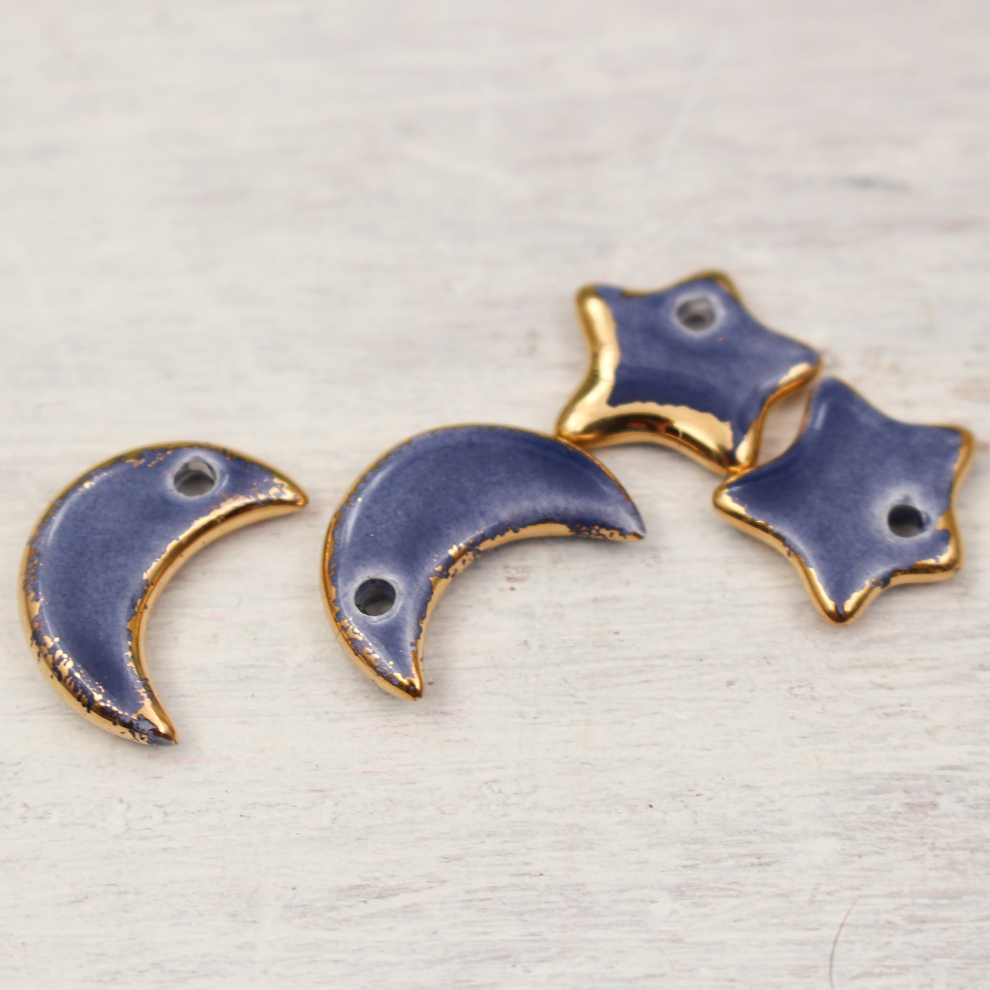 Ceramic Moon & Star Charms for Jewelry and Accessories Making handmade in France by Alain Granell