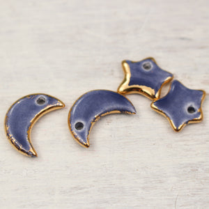 Ceramic Moon & Star Charms for Jewelry and Accessories Making handmade in France by Alain Granell