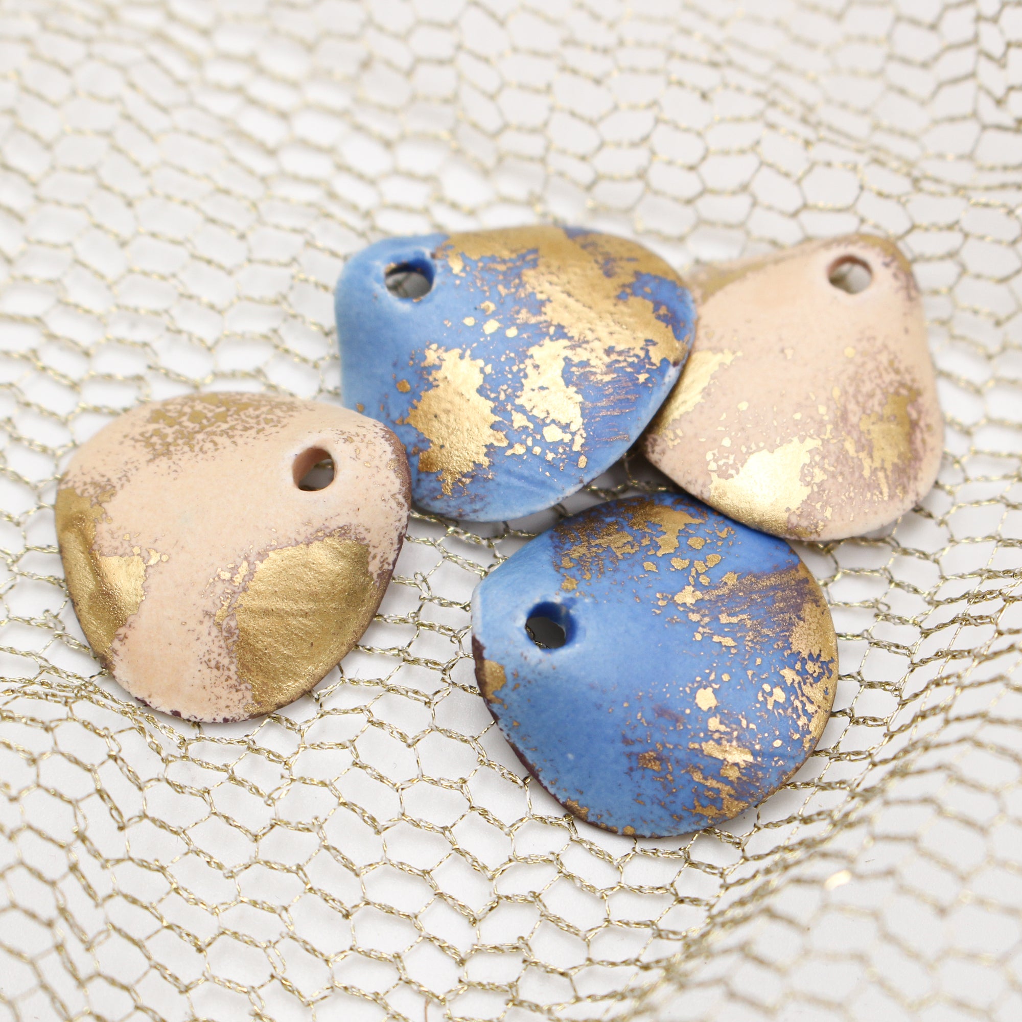 Petal Ceramic Charms with 24k Gold Details handmade in France by Alain Granell
