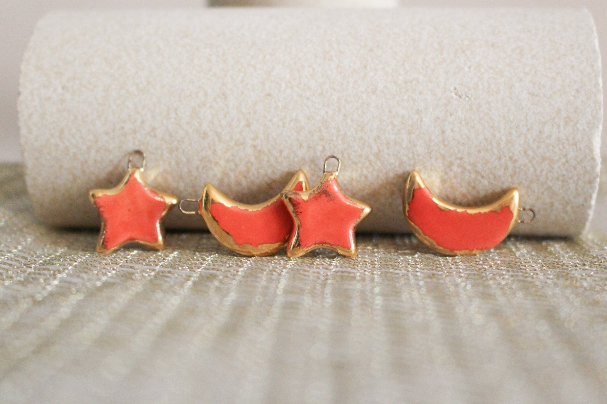 Ceramic Moon & Star Charms for Jewelry and Accessories Making handmade in France by Alain Granell