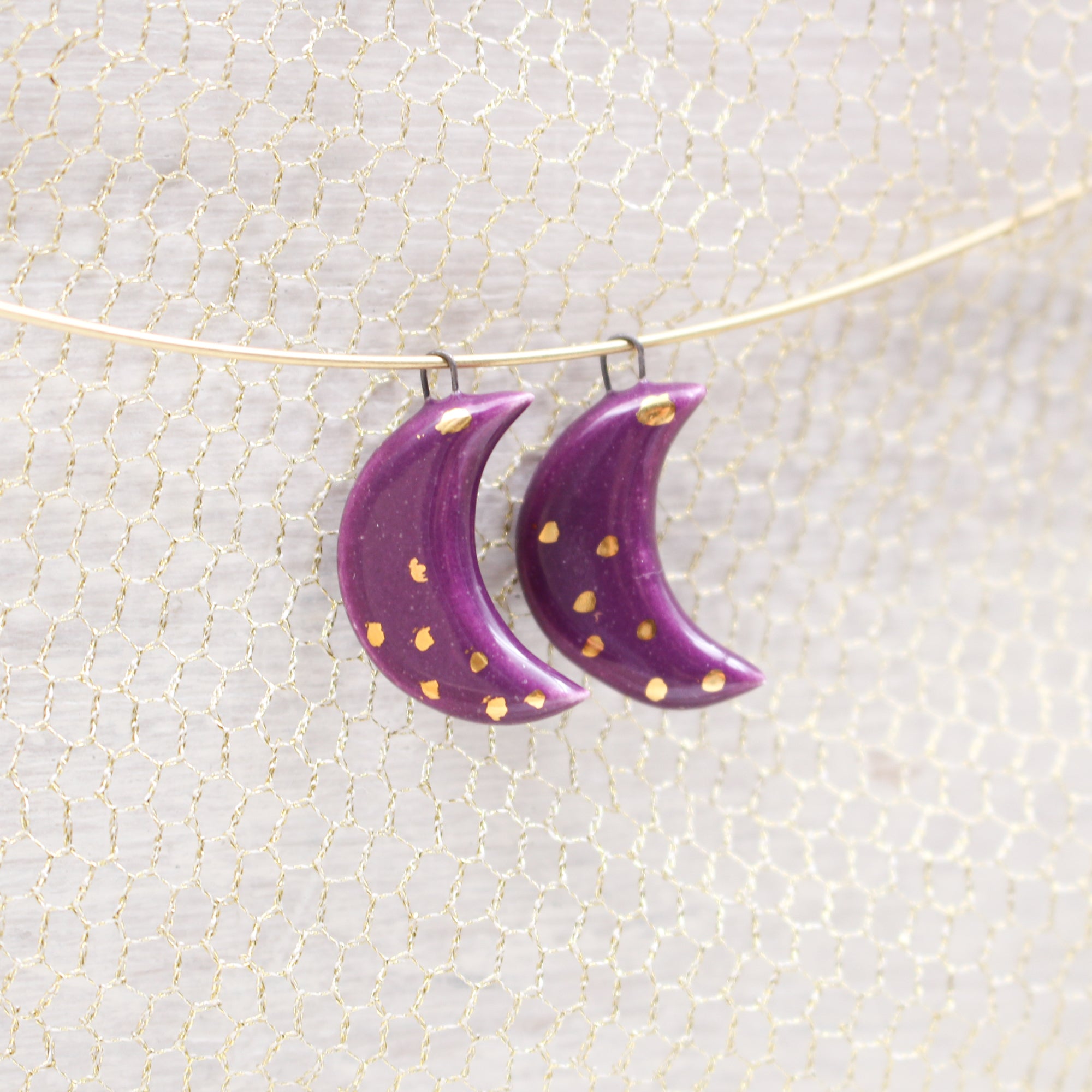 Ceramic Moon Charms for Jewelry and Accessories Making handmade in France by Alain Granell