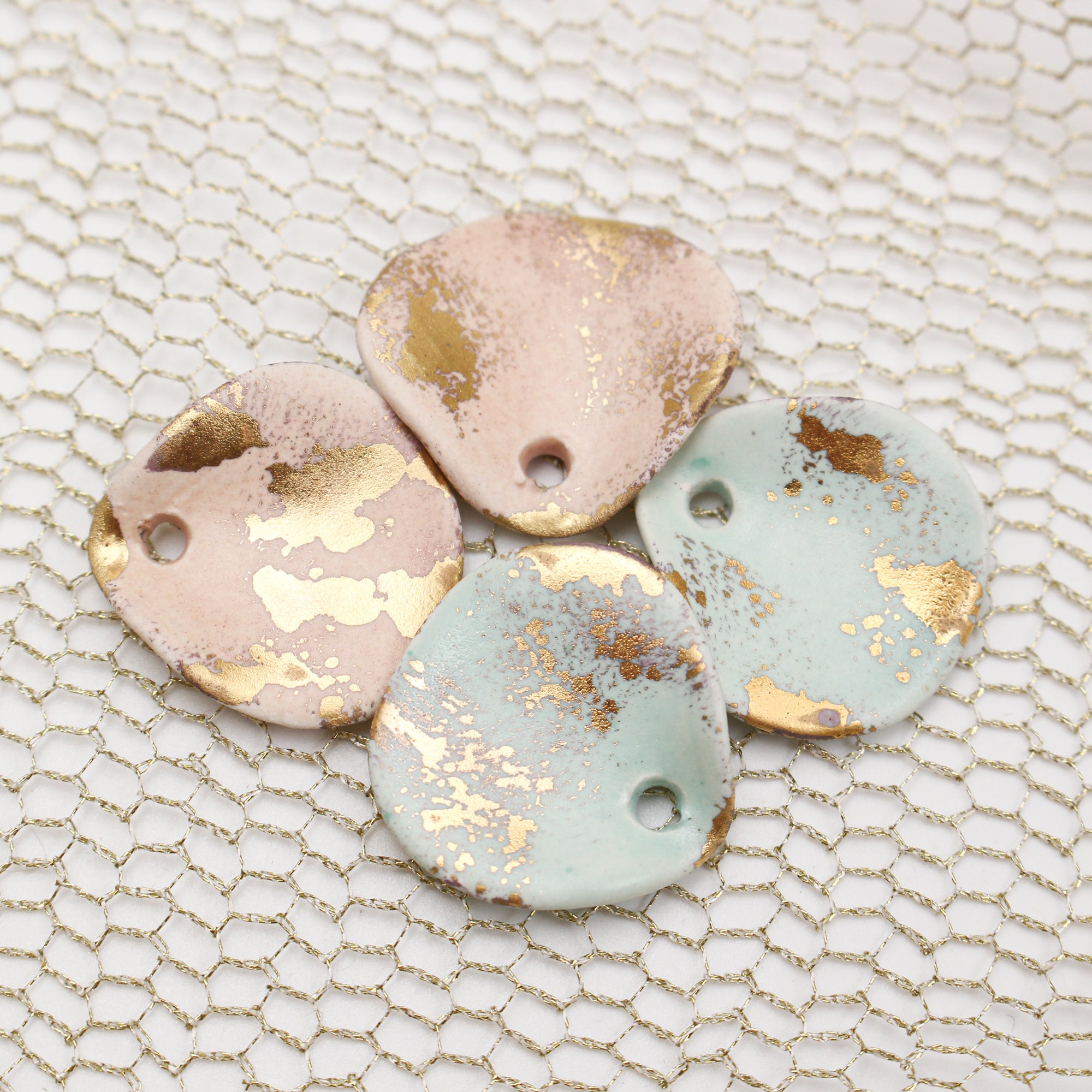 Petal Ceramic Charms with 24k Gold Details handmade in France by Alain Granell