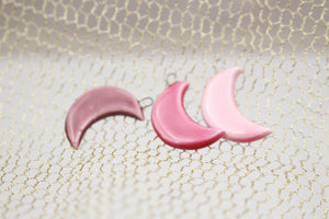 Handmade ceramic moon charms for jewelry making - customizable colors