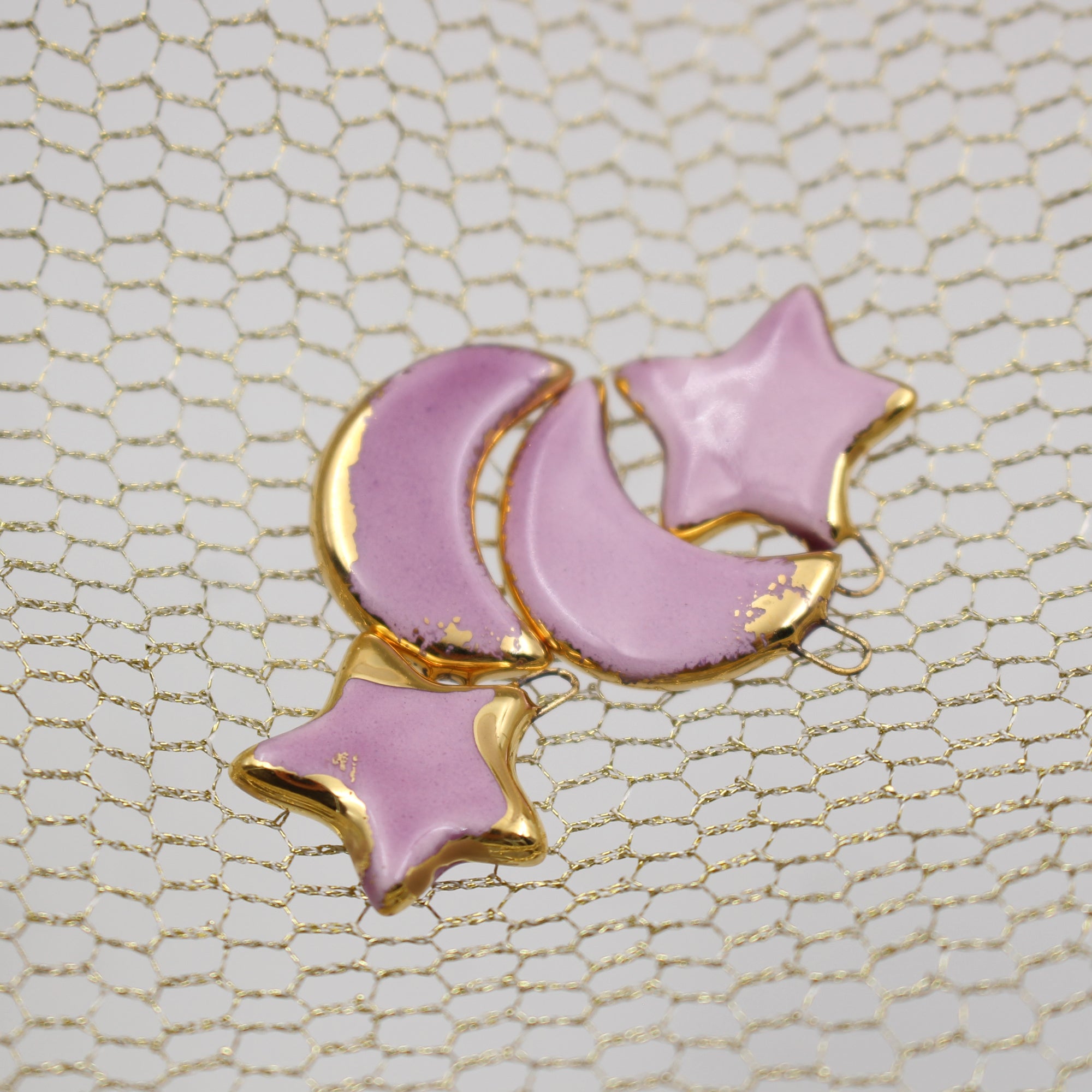 Ceramic Moon & Star Charms for Jewelry and Accessories Making handmade in France by Alain Granell