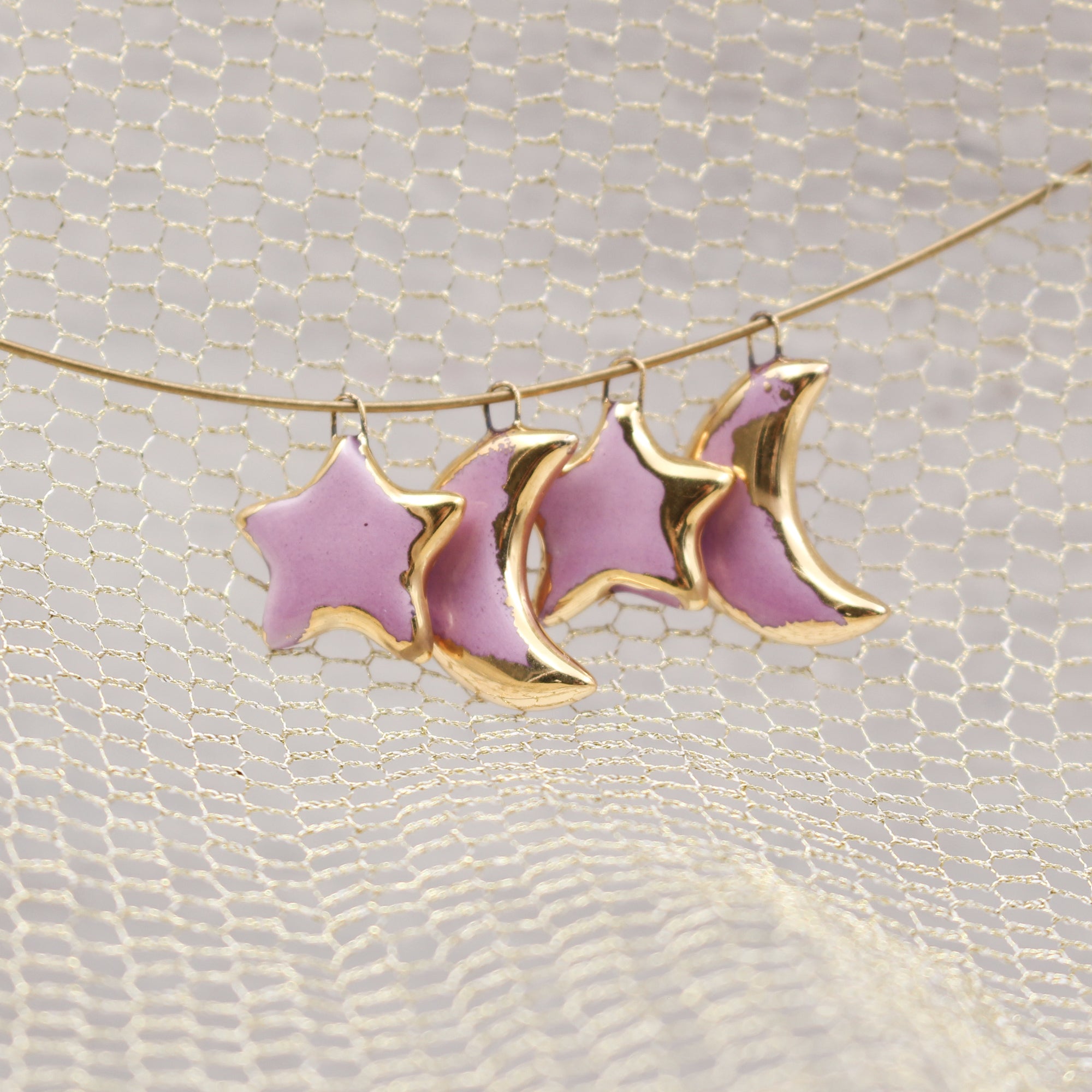 Ceramic Moon & Star Charms for Jewelry and Accessories Making handmade in France by Alain Granell