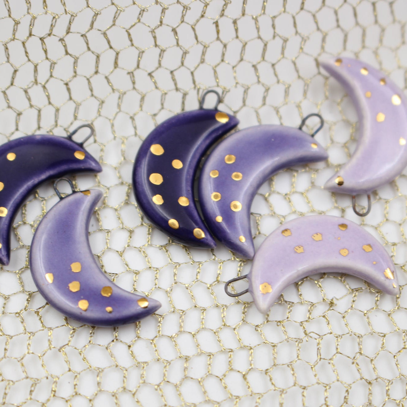 Ceramic Moon Charms for Jewelry and Accessories Making handmade in France by Alain Granell